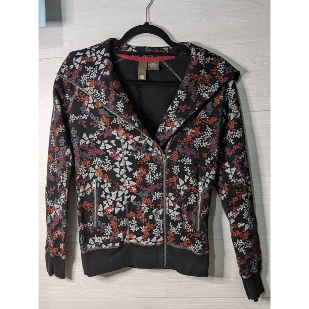 Element Women Moto Hoodie Small Full Zip Asymmetrical Abstract Print RARE Jacket